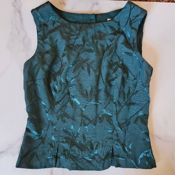 Maurice's '90s women's small emerald green back button-up leaf foliage blouse - Picture 1 of 5